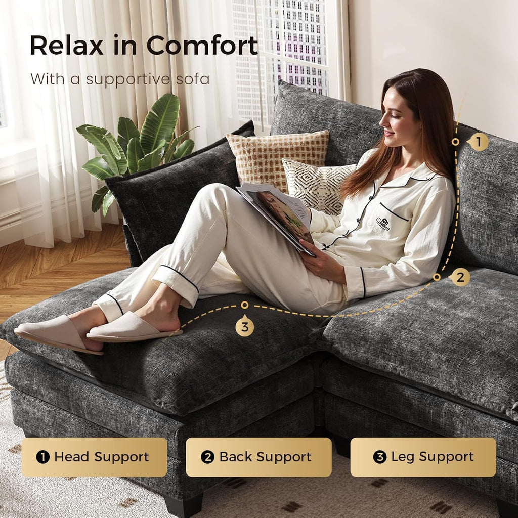 120" Modular Sectional Sofa for Living Room, U-Shaped 6 Seater Convertible L-Shaped Cloud Couch with Ottoman