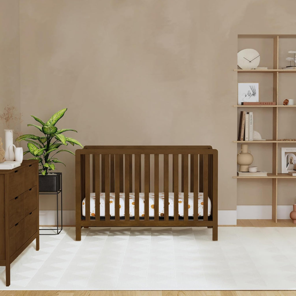 Low-Profile 4-in-1 Baby Crib, Walnut | GREENGUARD Certified Crib Convertible to Toddler Bed, Daybed & Full-Size
