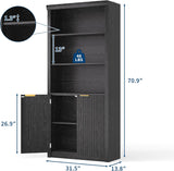 Modern Tall Book Shelf and Bookcase, 31.5"Wide Bookshelf with Doors, Farmhouse Book Case with Adjustable Top Shelf