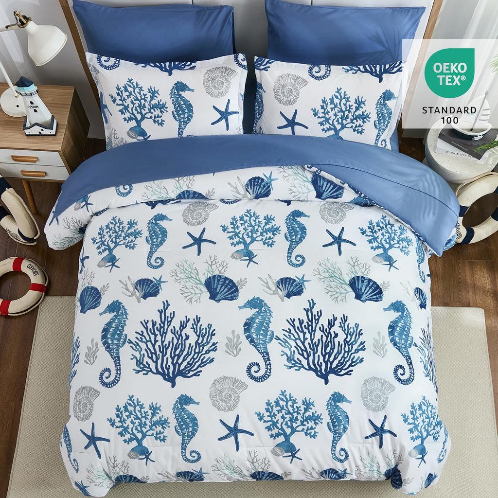 Coastal Queen Comforter Set 7Pc Soft Beach Ocean Nautical Bed