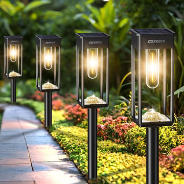 Solar Path Lights Outdoor Waterproof 3000K Warm White, 6 Pack