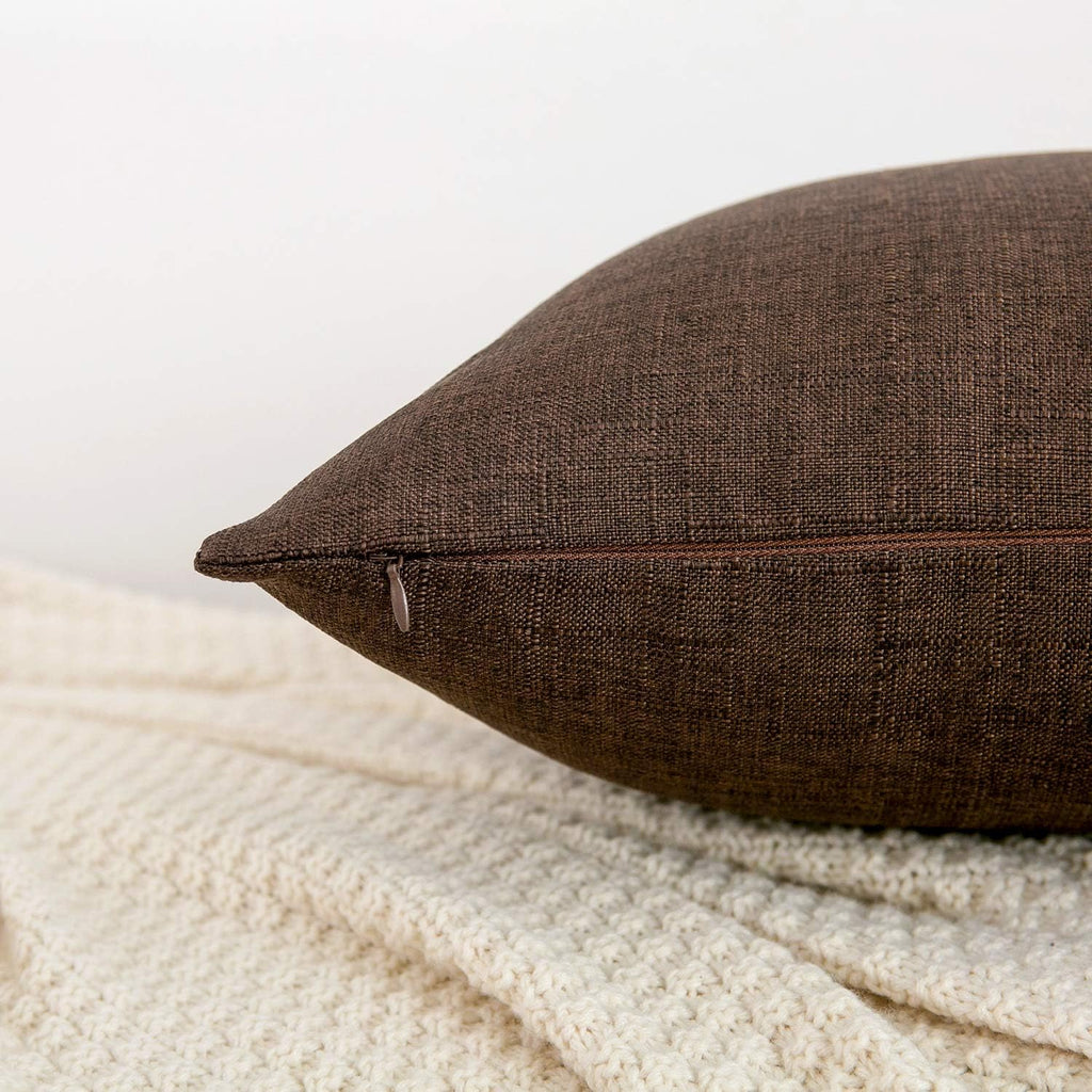 Linen Decorative Throw Pillow Covers Cushion Cover Pillow Case, Soft Square Dark Brown Throw Pillows 18x18 Inch,Set of 2