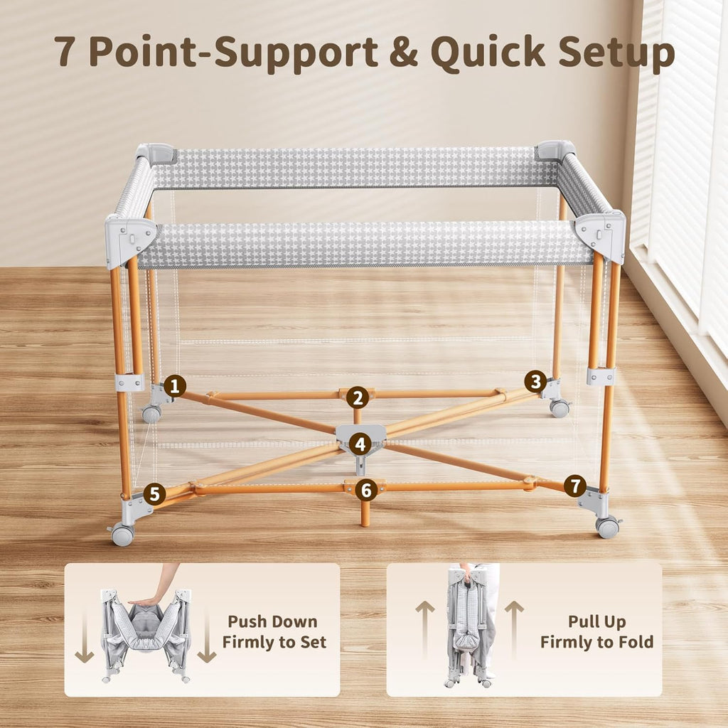 4 in 1 Baby Bassinet, One-Push Setup Pack and Play, Bedside Crib Sleeper with 3 Height Adjustable,Diaper Changer