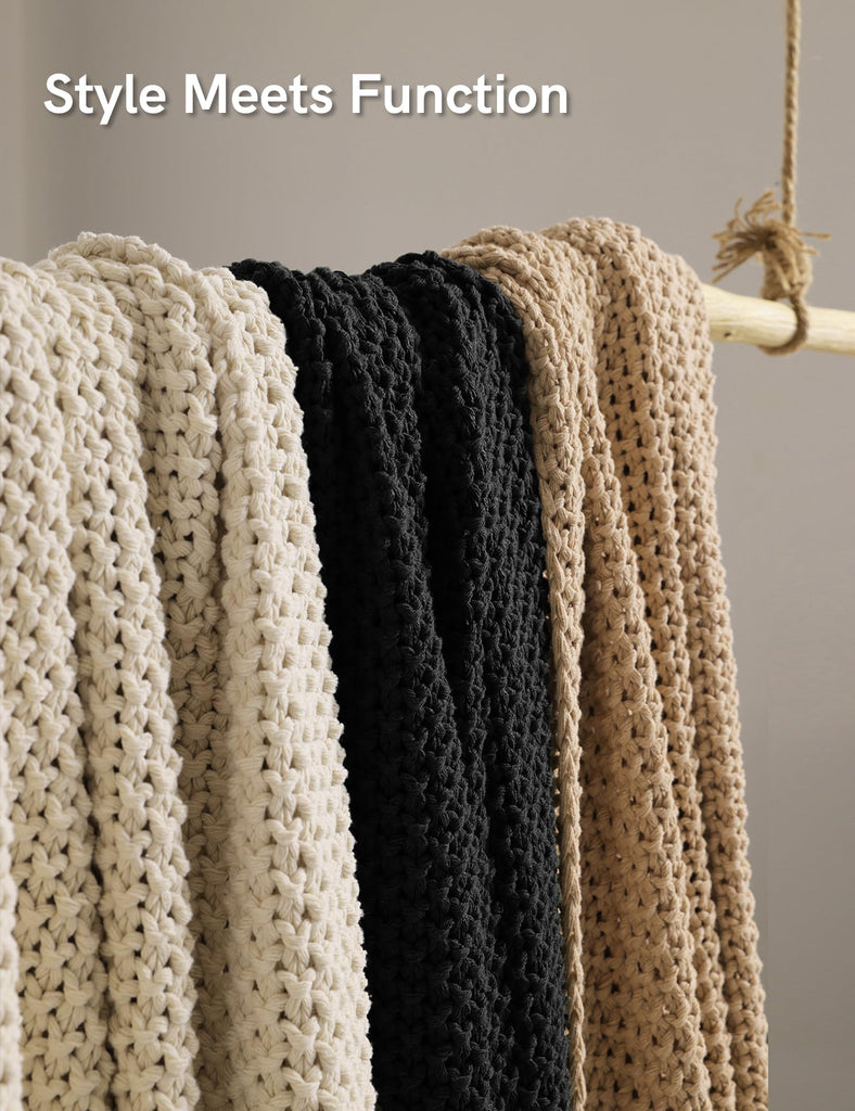 Chunky Cotton Knit Throw Blanket, Cable Knit Throws for Bed Couch Sofa, Comfy & Relaxing, Decorative Piece for