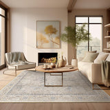6x9 Washable Vintage Area Rug, Low Pile Non-Slip Carpet for Living Room Bedroom Beige