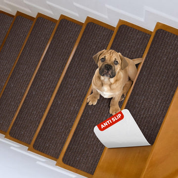 Carpet for Wooden Steps, 7 Pack, 8" x 30", Brown Stripe