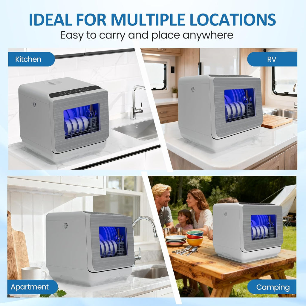 18" Compact Countertop Dishwasher with 6 Modes, Portable Dishwasher with Dual Water Supply, 12H Delay Start