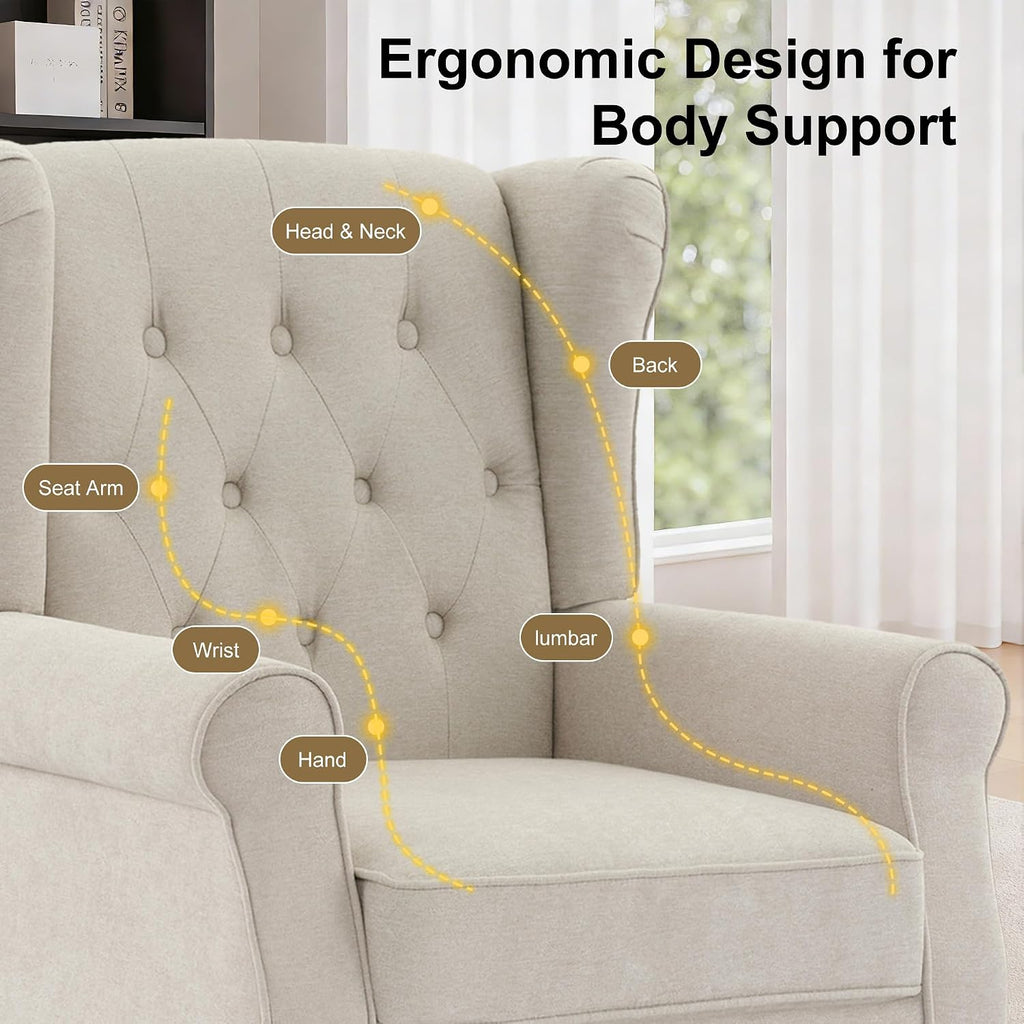 Accent Chair, High Back Upholstered Chair with Button Tufted, Mid-Century Modern Comfy Wingback Chair Reading