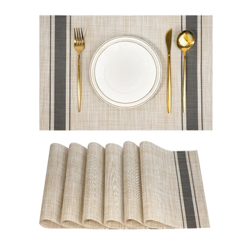 Placemats Set of 6,Non-Slip PVC Weave Table Mats Easy to Clean,Heat Resistant Place Mats Dining Table Decoration