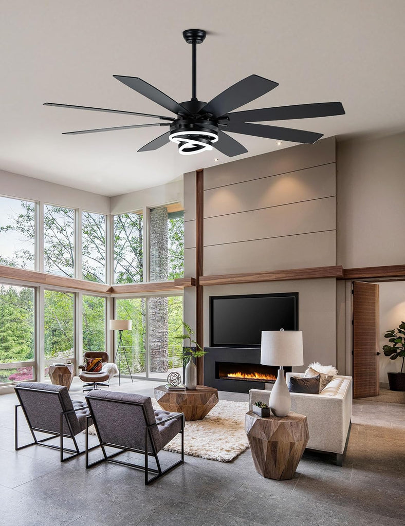 Black 72 Inch Ceiling Fans with Lights and Remote Reversible Quiet DC Motor 6 Speed LED Big Large Modern Chandelier