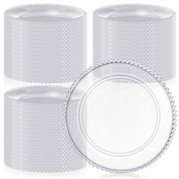 100 Pack Clear Charger Plates 13" Beaded Round, Clear, Beads