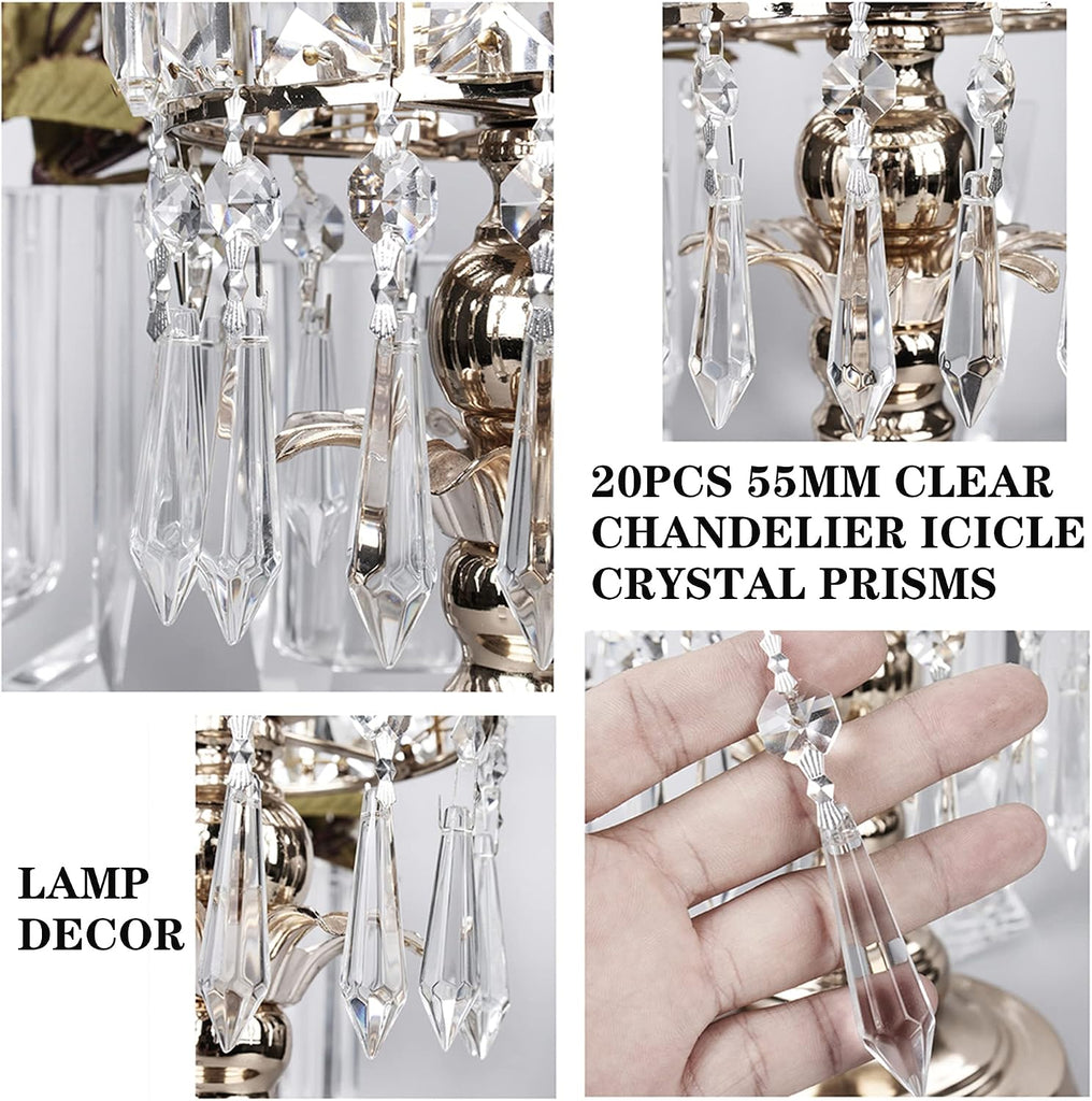 20 Pcs 55mm Clear Crystal Icicle Prisms Chandelier Hanging Lamp Decor - Clear Crystal Icicle Prisms Pendants