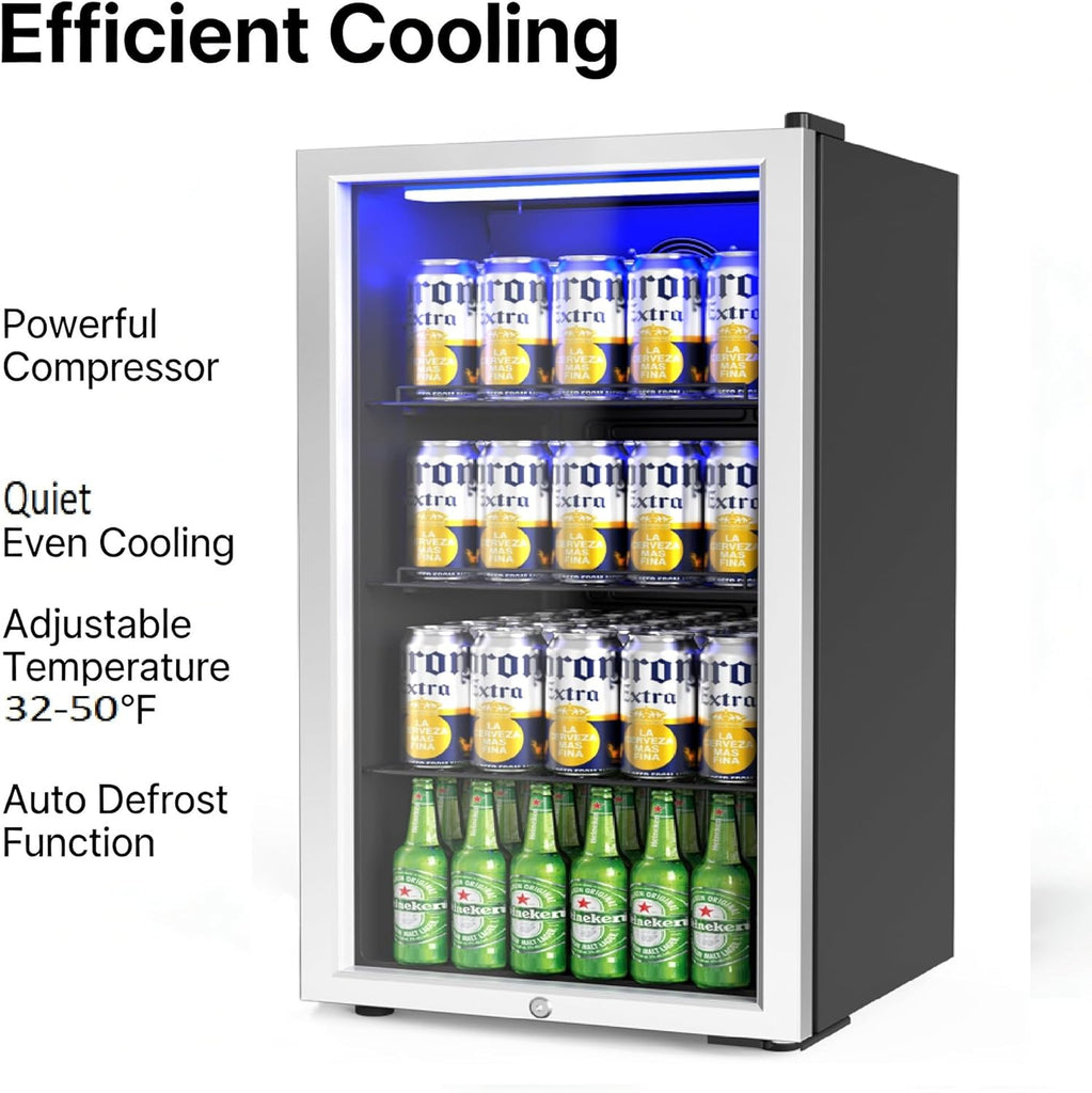 3.3 Cu.Ft Beverage Refrigerator Cooler with Glass Door & Safety Lock