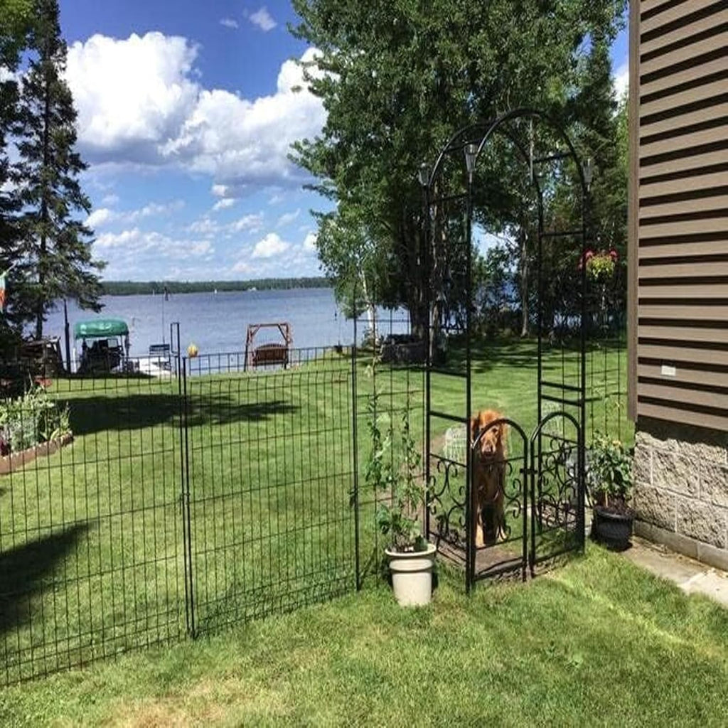 No Dig Fence Outdoor Dog Fences,Total 44" H x 288" W Decorative Metal Garden Fence with Gate,Garden Fence Animal