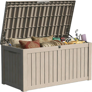 150 Gallon Outside Storage Box & Bench,Lockable&Waterproof Storage Organizer Furniture Accessories, Indoor Storage