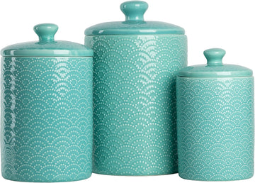 Embossed Ceramic Kitchen Canister Set, Tide Blue - Set of 3