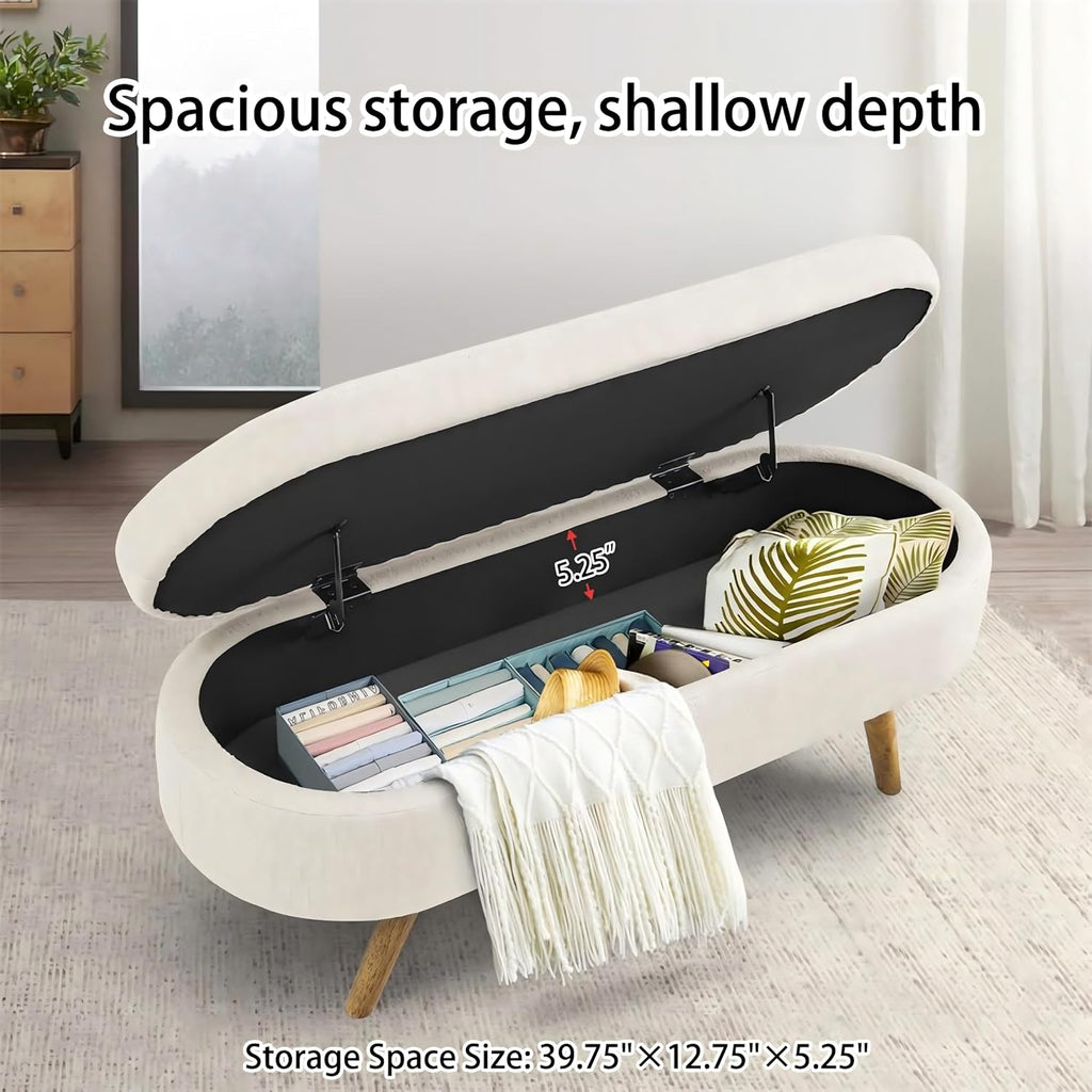 43.5" Ottoman with Storage, Storage Ottoman Bench with Safety Hinge, Linen End of Bed Bench, Upholstered Entryway