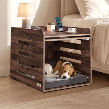 Modern Dog Crate Furniture, Charging Station, Flip-Up Hidden Door