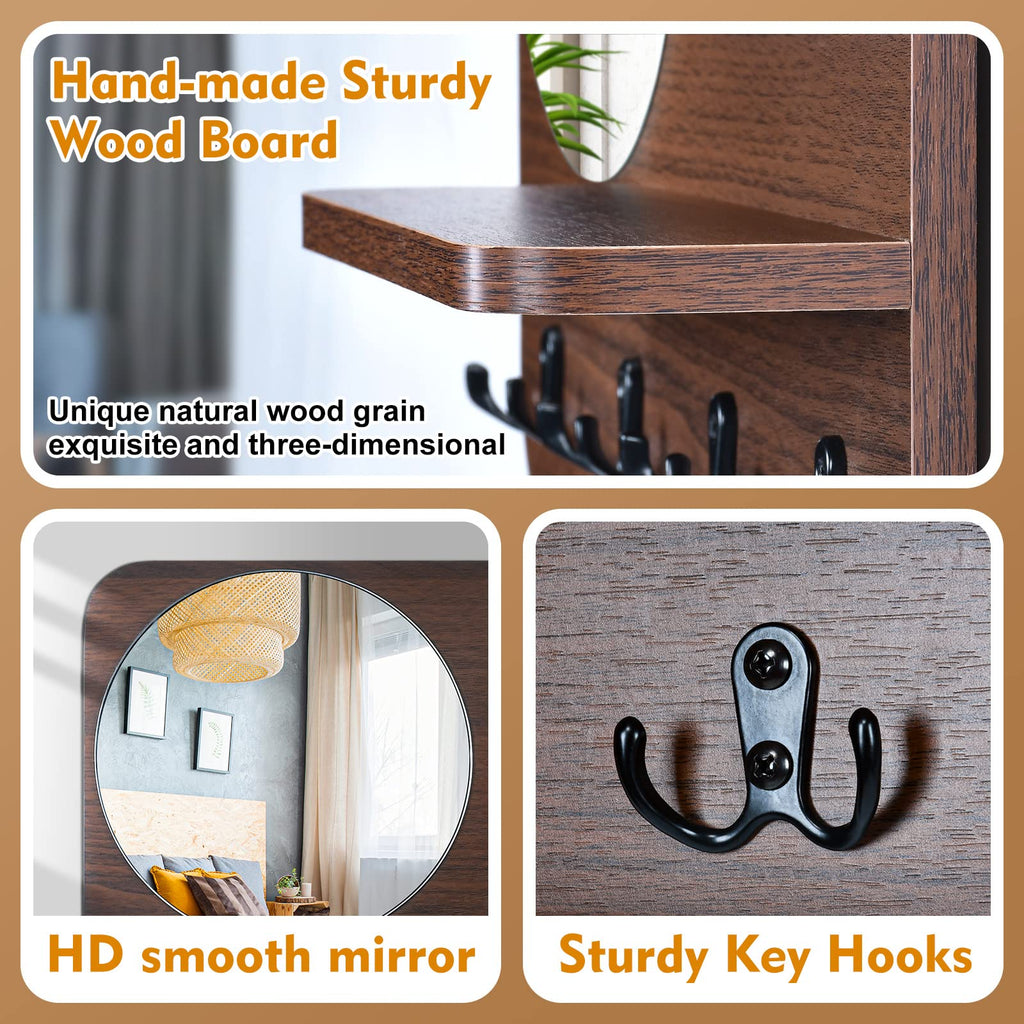 Coat Rack Wall Mount with Shelf & Mirror Decorative Entryway Hook