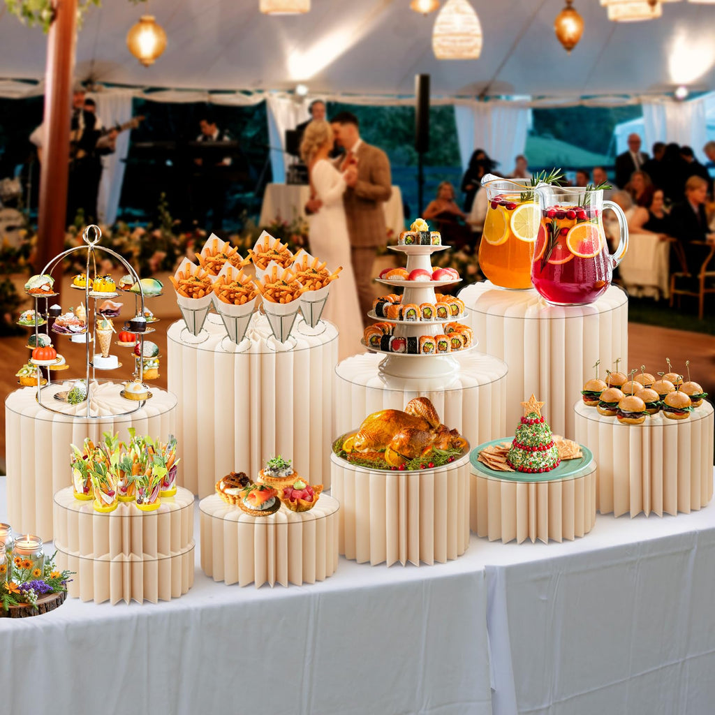 10 Pack Buffet Risers Foldable High Load-Bearing Food Display Risers for Buffet Table, Cylinder Cake & Dessert Stands
