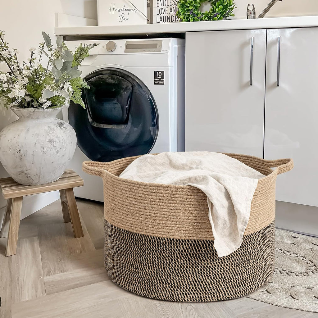 Large Wicker Basket for Blankets, Baby Toy Storage Basket, 85L | 21.7 x 21.7 x 13.8 In Baby Storage Basket , Blanket