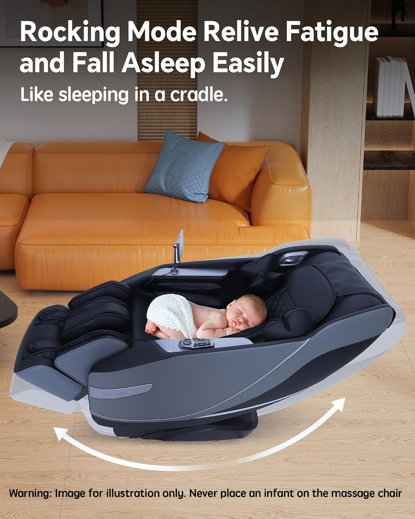 Massage Chair Full Body Zero Gravity, 3D ‌SL-Track Shiatsu Massage with Unique Rocking Sleep Mode, Upgraded Calf &