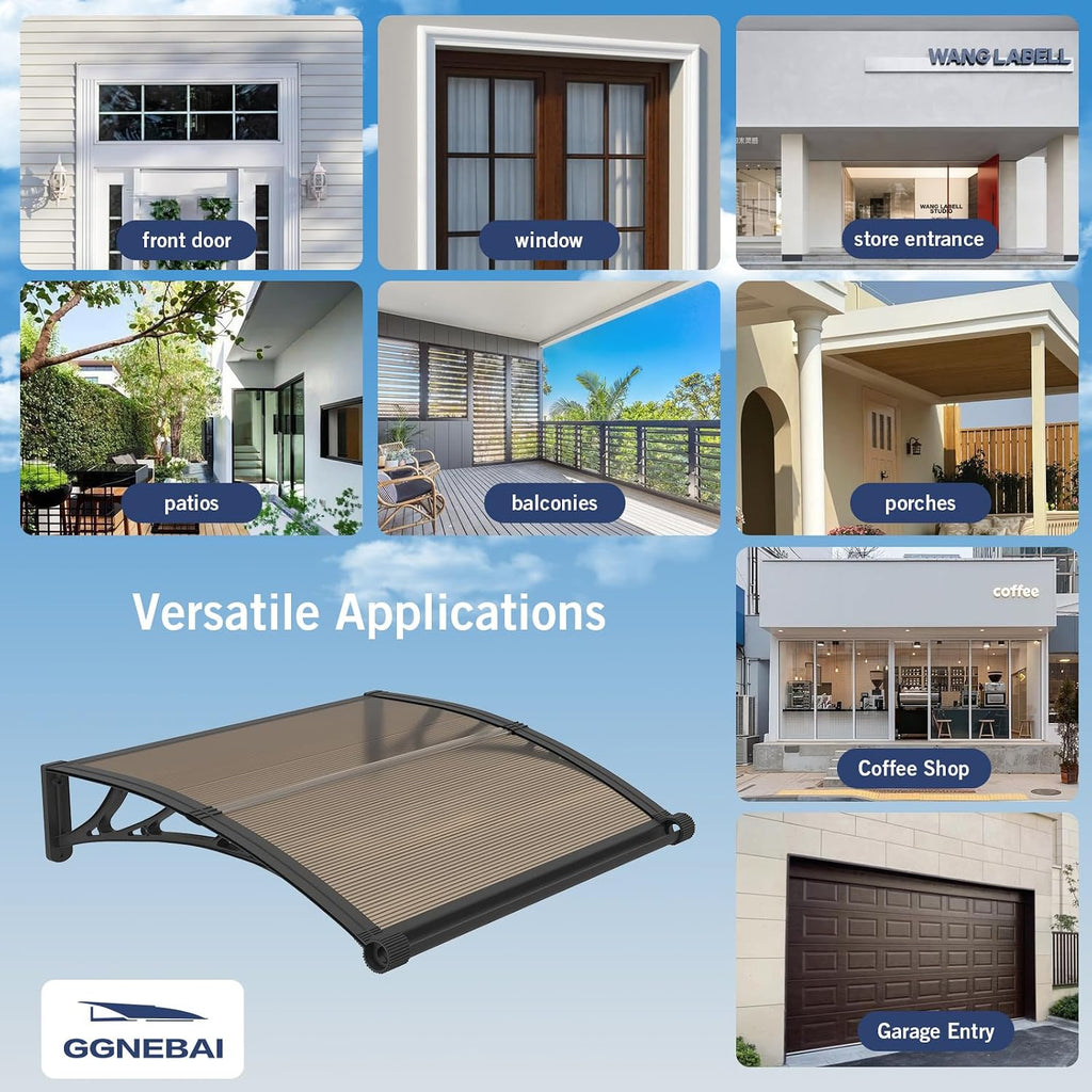 Door Awning 40x60 with Drainage Sink, Leak-Proof Awnings for Doors Exterior, Polycarbonate Front Door Awning for Rain
