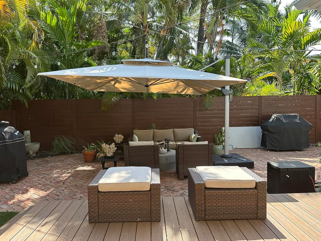 10ft Patio Umbrella Outdoor Square Large Cantilever Windproof Offset and Heavy Duty Sun Umbrella Pool, Beige