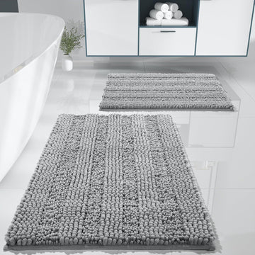 Bathroom Rug Set 2 Piece, Soft Absorbent Chenille Bath Mat Set, Non Slip Machine Washable Quick Dry, Plush Shower