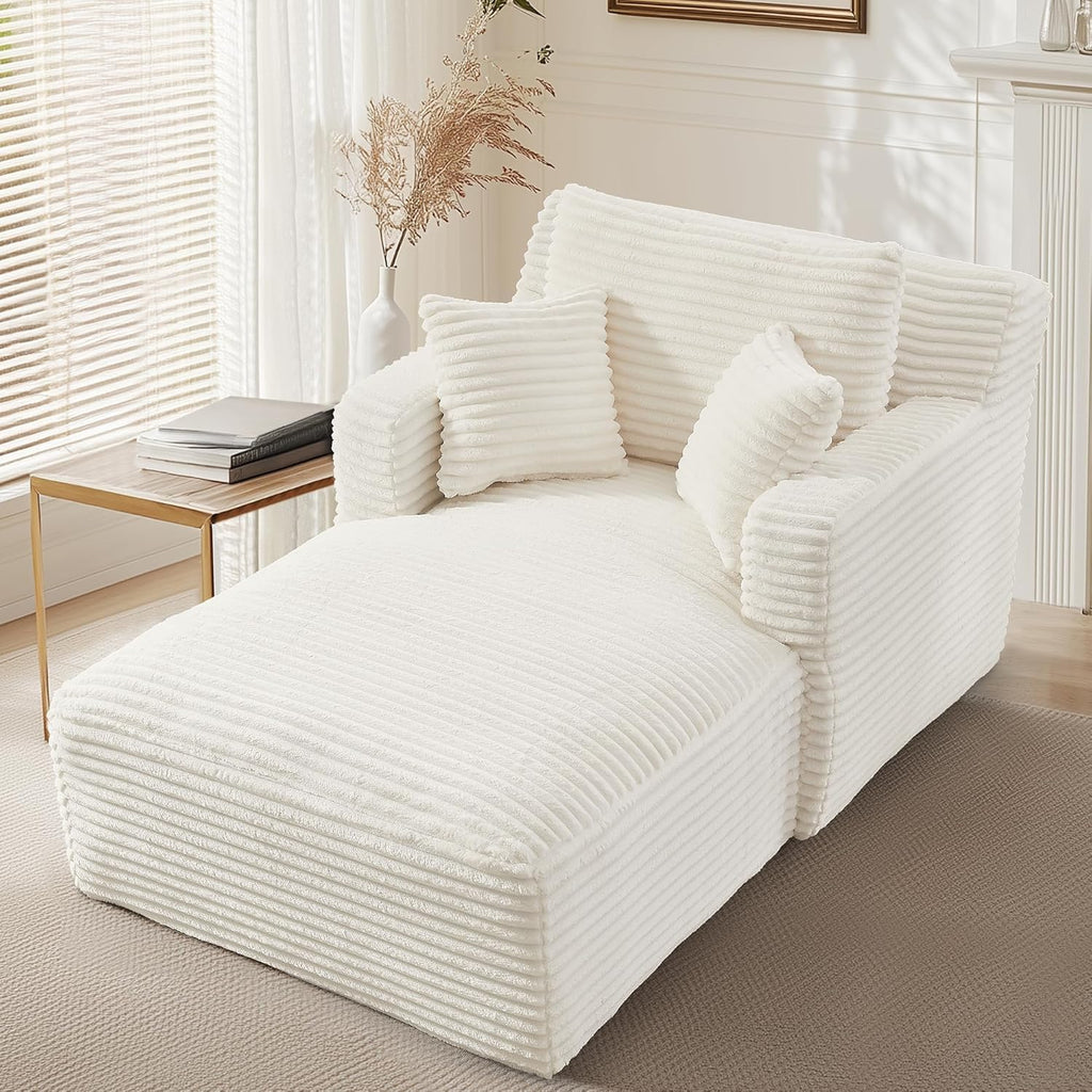65.4" Boneless Chaise Lounge Chair Indoor, Comfy Beige Reading Chair | Corduroy Deep Seat Upholstered oversized