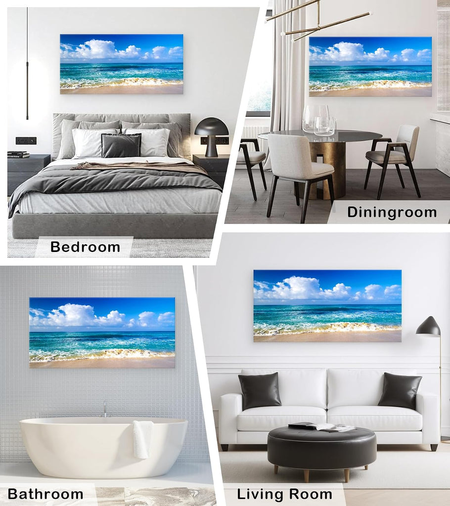 BK6775 Beach Wall Art Canvas Prints - Ocean Seascape Tropical Blue Sea Coast Picture Nature Landscape Artwork Bedroom