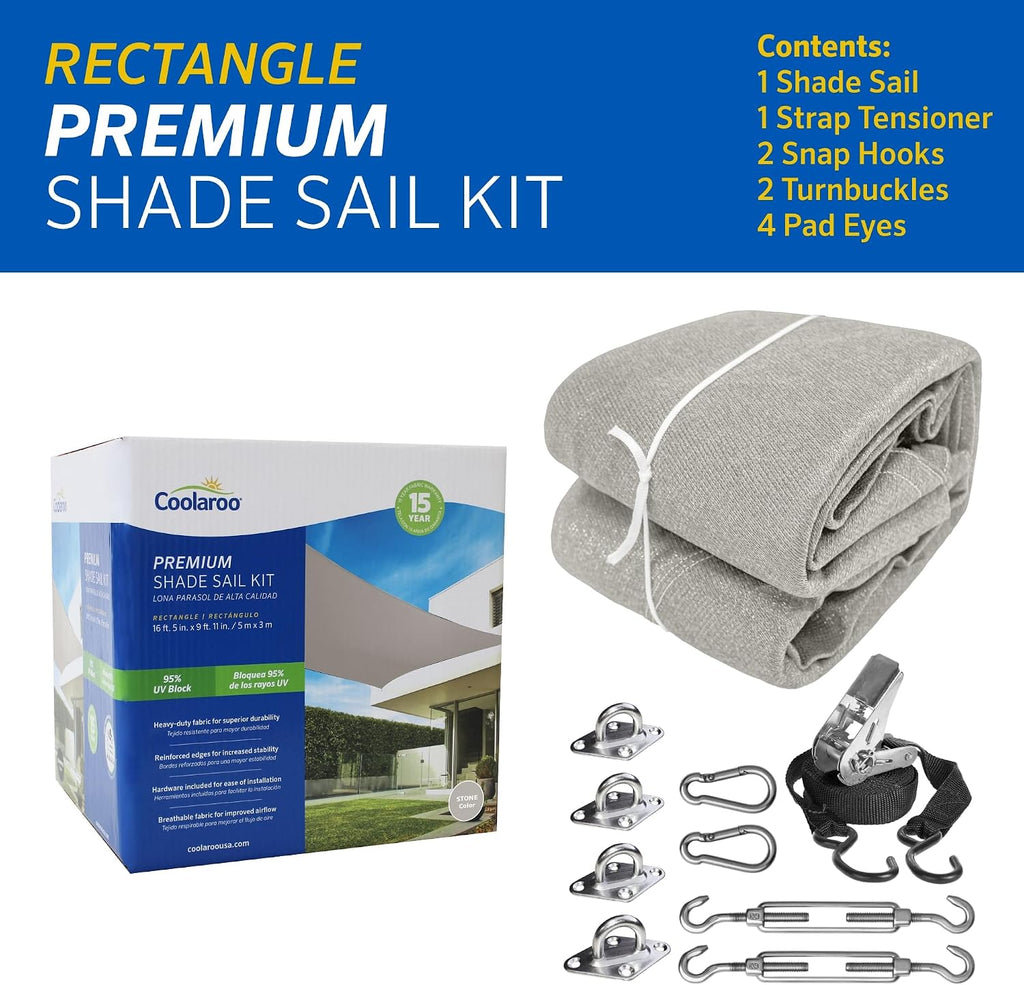 Premium Shade Sail Kit - 95% UV Block Commercial-Grade Luxe Matte Finish Sun Shade with Stainless Steel Hardware for