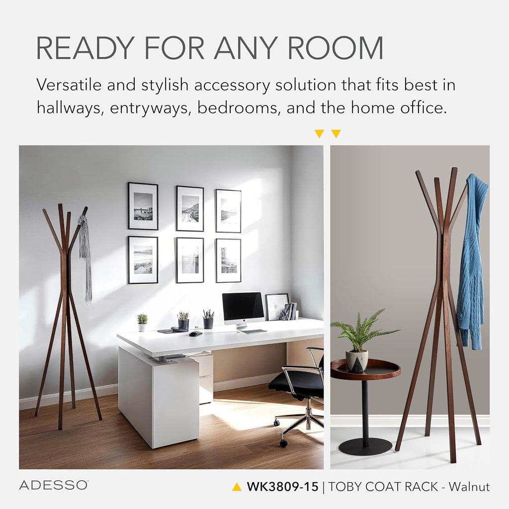 Toby Coat Rack with Natural Oak Finish - Space-Saving Entryway Organizer Perfect for Coats, Bags, Purses and Hats - 6