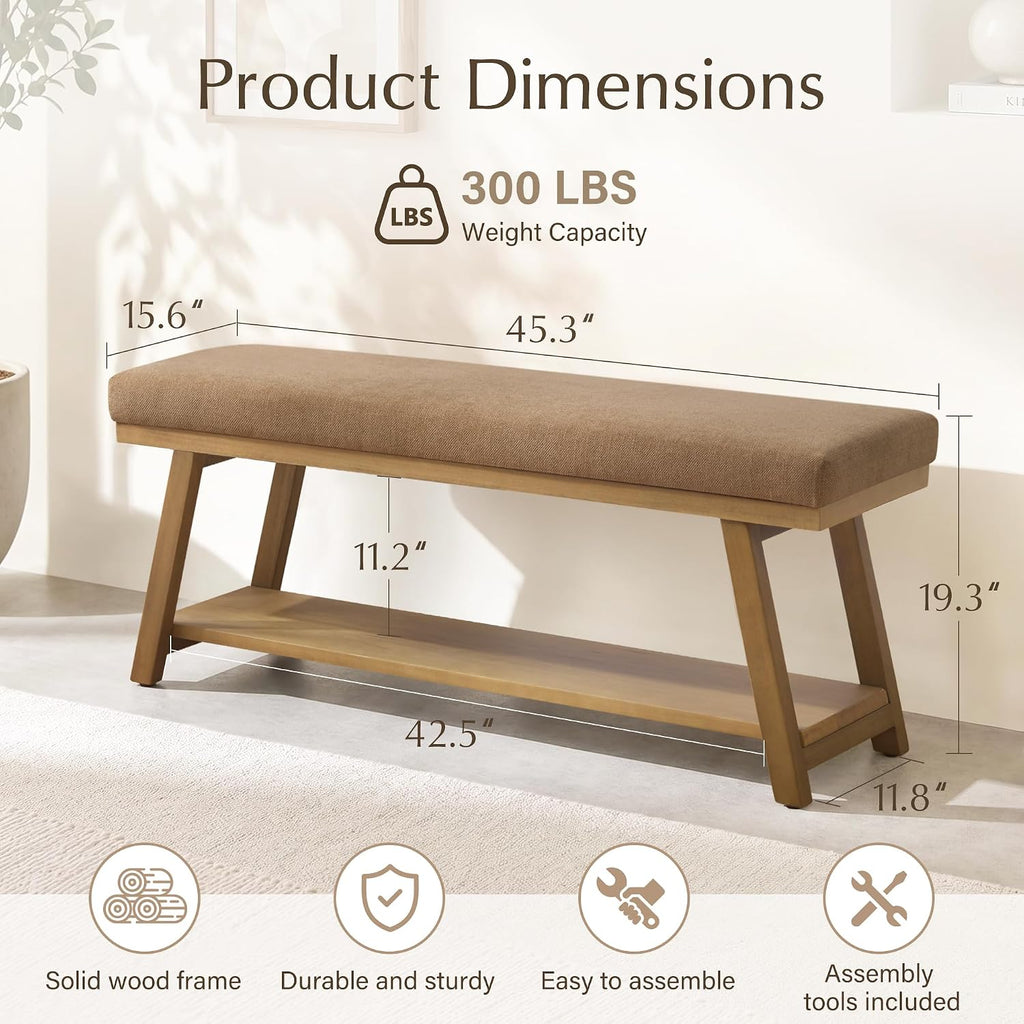 49" Entryway Bench Upholstered Storage Bench (Brown)