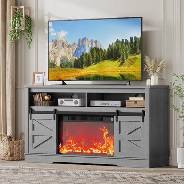 Fireplace TV Stand for 65+ Inch TV with 26'' Fireplace Entertainment Center with Storage Cabinet and Adjustable