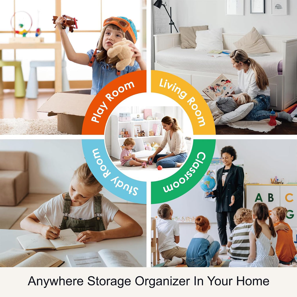 Toy Storage Organizer with Bookcase, Slanted Kids Toy Shelf Cubby | Multi Toy Storage Bookshelf, Spacious Shelves and