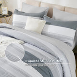 King Comforter Set 7 Pieces - Light Grey Striped Lightweight Bed in a Bag