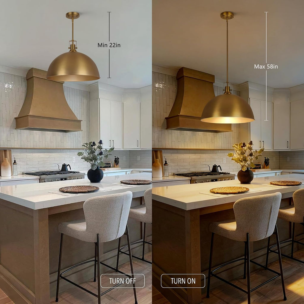 17.7 Inch Large Dome Pendant Light, 1-Light Brushed Gold Pendant Lighting All Metal, Modern Single Ceiling Hanging