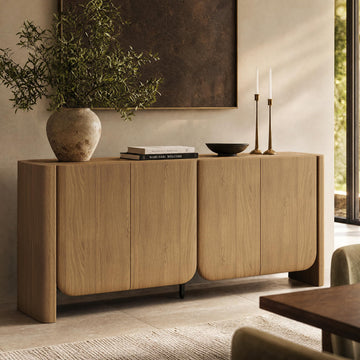 70" Sideboard Cabinet with Storage, 4 Doors Buffet Cabinet with Drawer & Adjustable Shelves, Modern Wood Credenza