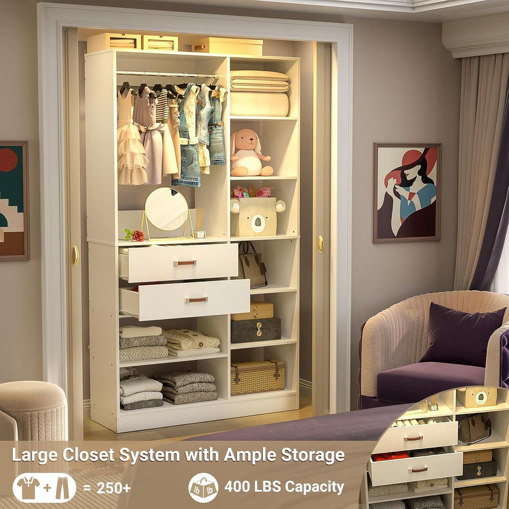 Freestanding Closet System, 40 Inches Stand-Alone Wardrobe with 10 Shelves, 80'' Height Adjustable Cloth Garment Rack
