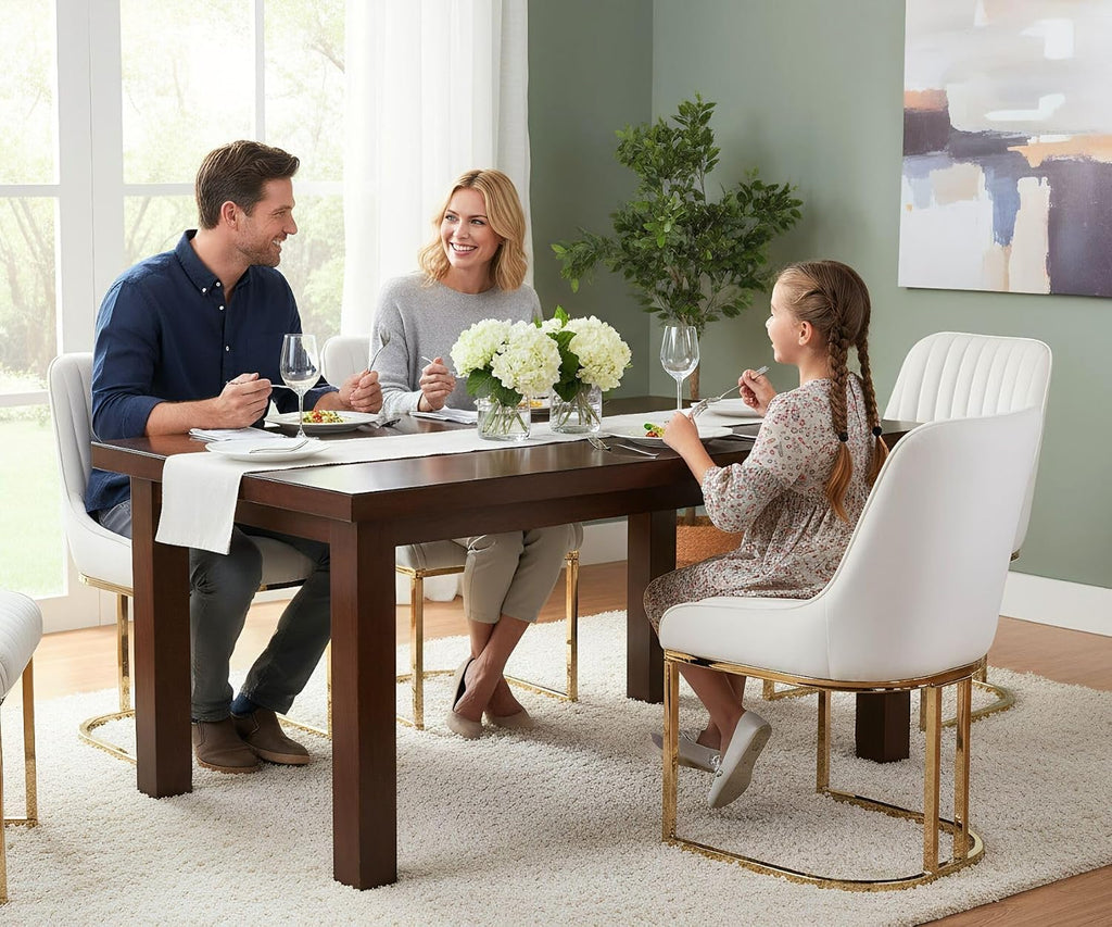 White Dining Chairs Set of 2 Velvet Upholstered Dining Room Chairs with Gold Legs Modern Armless Kitchen Chairs with