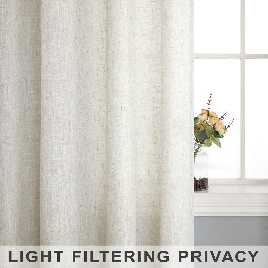 60 Inch Wide Natural Linen Curtains Light Reducing Sheer Large Window Curtain Panels Set of 2 Total Width 120 x 90