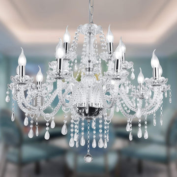 Crystal Candle Chandeliers Lighting Modern 12 Lights Pendant Ceiling Fixture Lamp for Dining Living Room Bedroom Hallway Entry Elegant Decoration (12 bulbs)