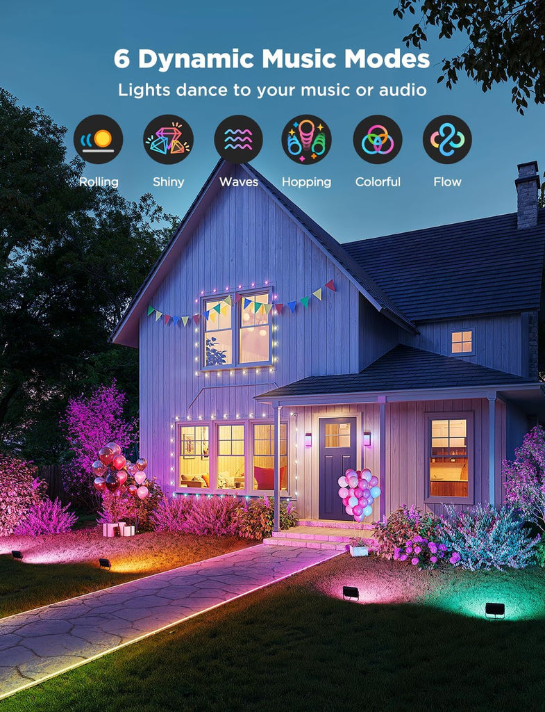 Outdoor Flood Lights 2, RGBIC IP66, Wired 4 Pack | 50 Scene Modes,App Control,RGBIC Warm Cold White lights,Compatible
