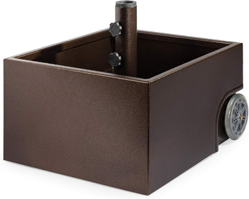 150lb Capacity Portable Steel Umbrella Base Stand w/Fillable Planter, Drainage, 2 Adjustment Knobs, Handle, Wheels