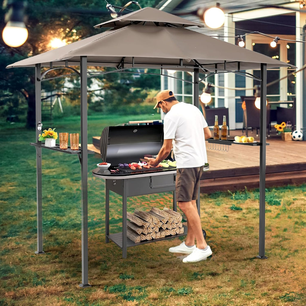 Outdoor Grill Gazebo 8 x 5, Patio Double Tiered BBQ Canopy w/Air Vent