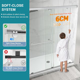 Frameless Shower Door with Soft-Close & Anti-Leak, 5/16" (8mm) Double Sliding Shower Door