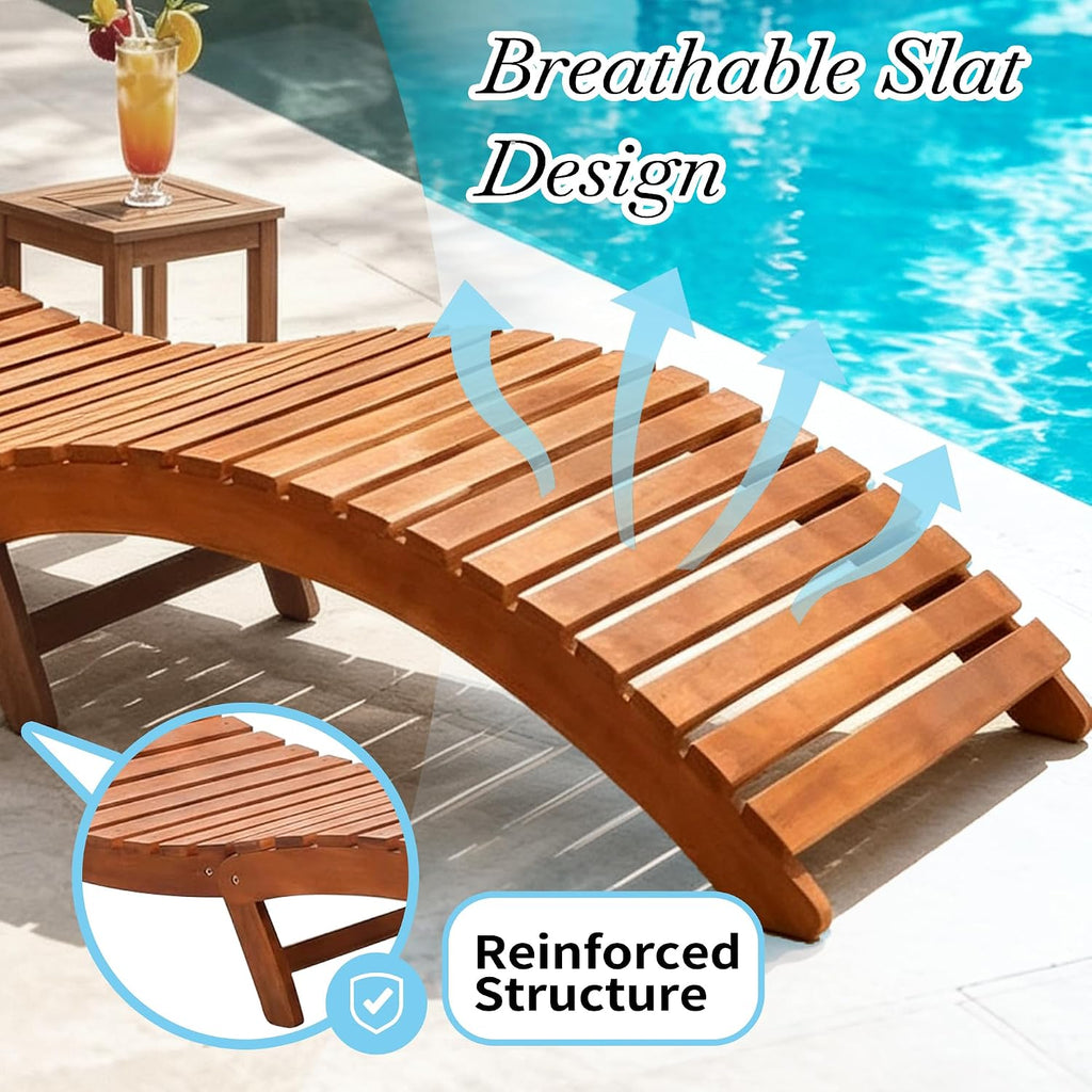 Folding Acacia Wood Outdoor Chaise Lounge-Waterproof Sun Lounger Lawn Backyard Patio