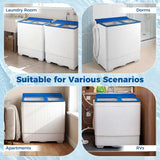 Portable Washing Machine, 26LBS Twin Tub Mini Compact Laundry Washer Spinner Combo with Drain Pump, 18Lbs Washer and