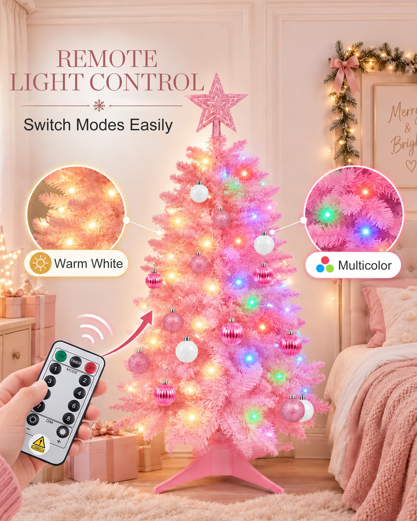 Pink Christmas Tree 3ft Small Christmas Tree Artificial Mini Xmas Tree for Tabletop, Home, Office